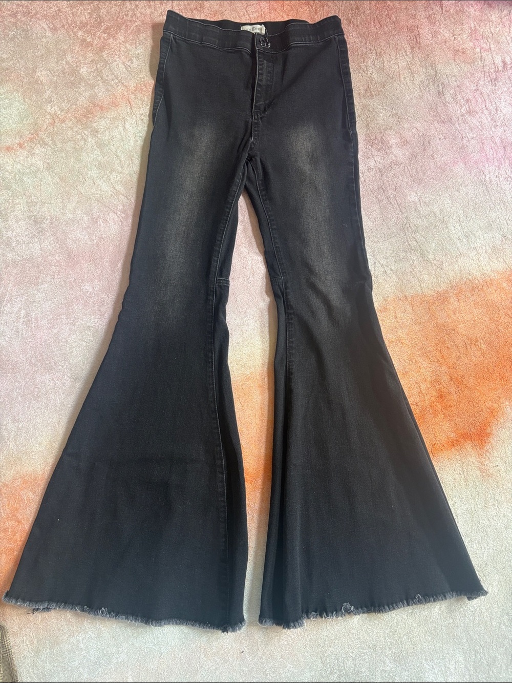 Umgee Black Flared Jeans with Raw Hem